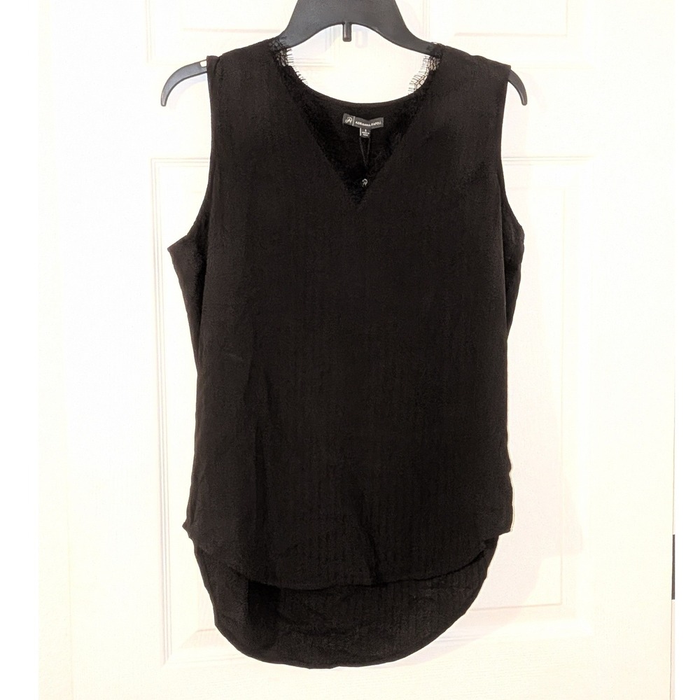 Adrianna Papell Black Sleeveless V-Neck Lace Trim Blouse Classic Small‎ NEW
